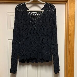 American Eagle Outfitters Black Open-Knit V-Neck Sweater